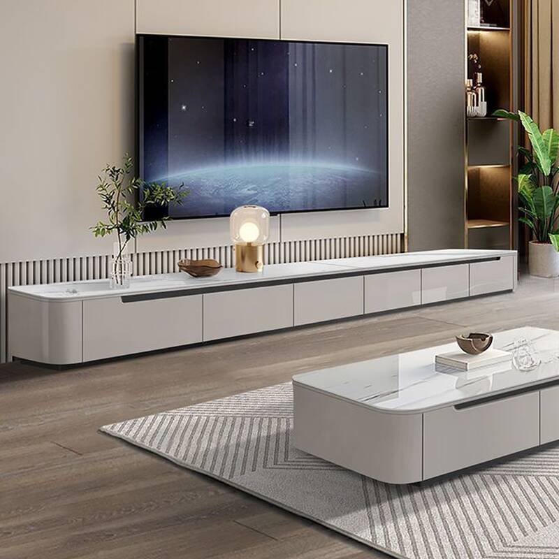 Chalk Simple Sintered Stone TV Stand with Multiple Drawers