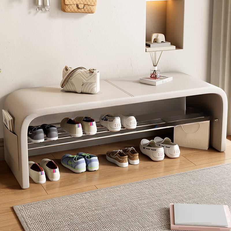 Modern Simple Style Upholstered Solid Colour Accent Bench with Storage