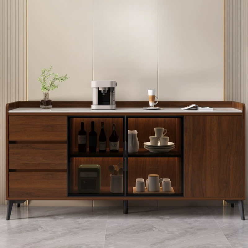 Modern Standard Stone Sideboard with 3 Drawers, 1 Shelf, Illuminating & Glazed Door