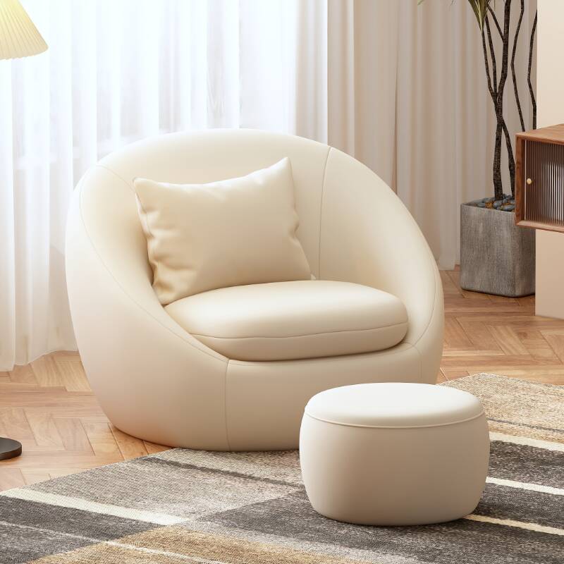 Modern Simple Style Gray/White/Citrus Colour Accent Chair with Solid Colour, Round Back, Armrest, Removable Cushions, and Pillow