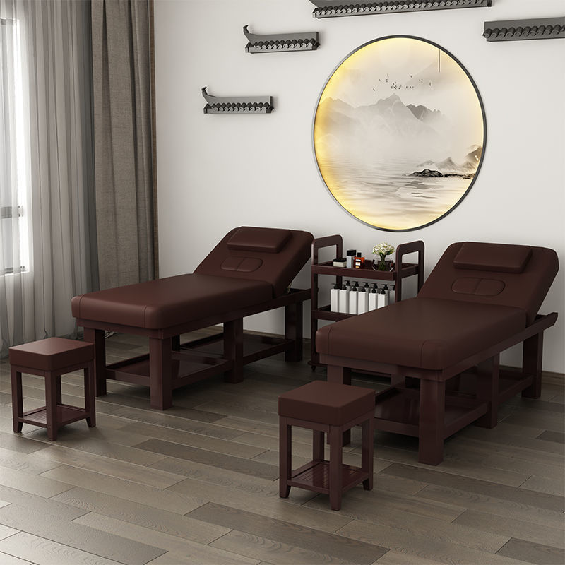Wooden Height-adjustable Rectangular Facial Bed with Trestle Base