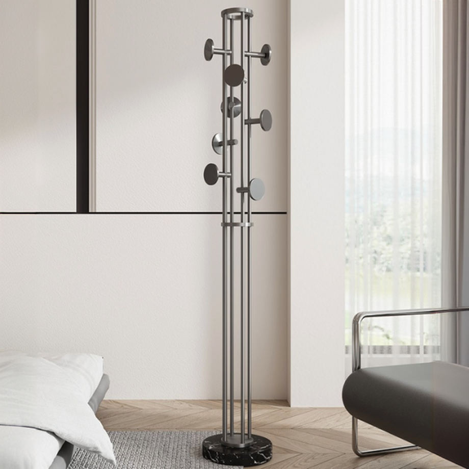 Art Deco Stainless Steel Hall Tree with Stainless Alloy Hook and Marble Base