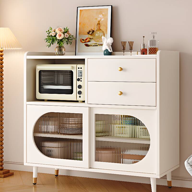 Glamorous Sideboard with 2 Drawers, Narrow Size, Kitchen Cupboards, Sliding Doors, Changeable Shelf, and Stemware Shelf