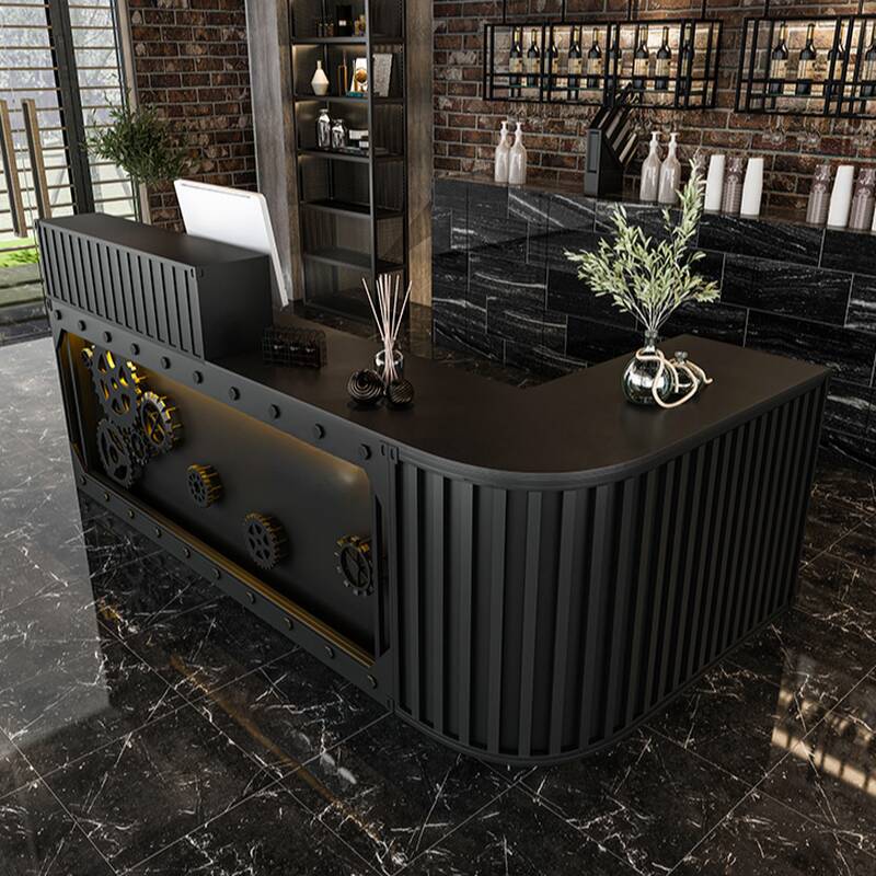 Corner Reception Desk with Hutch, Desk Return, and Manufactured Wood Top
