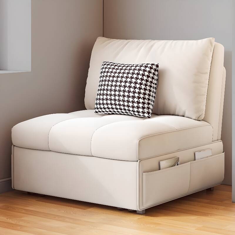 Seat 1/Seats 2 Twin Size/Full Size Modern White Flannel Futon Armchair with Container & Pillow Back