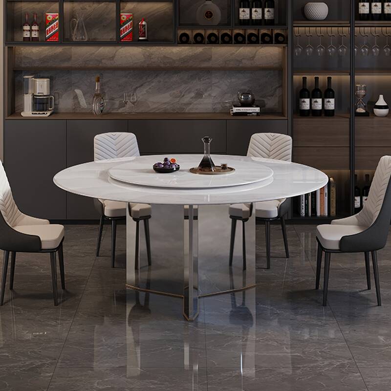 Elegant Dining Table Set with Stone Top, Seats 10, in Gray