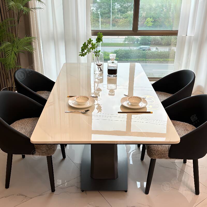 Elegant Dining Table Set with Marble Stone Top for 4, Beige Colour