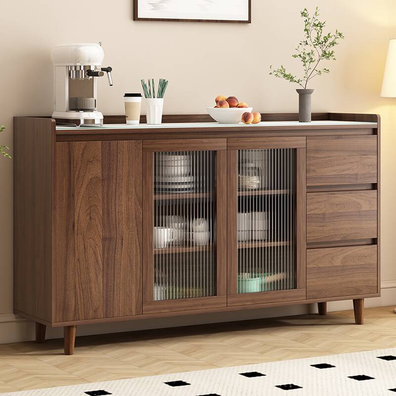 Contemporary Standard/Narrow/Wide Vitreous Sideboard with Adaptable Shelf and 4 Doors/3 Doors/2 Doors, Functional Storage Cabinet, 3 Drawers Included/Not Included