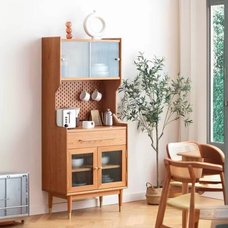 Auburn Modern Simple Style Microwave Shelf Cabinet with Single Drawer, Narrow Size, 1 Shelf, Larder Storage, and Sliding Doors