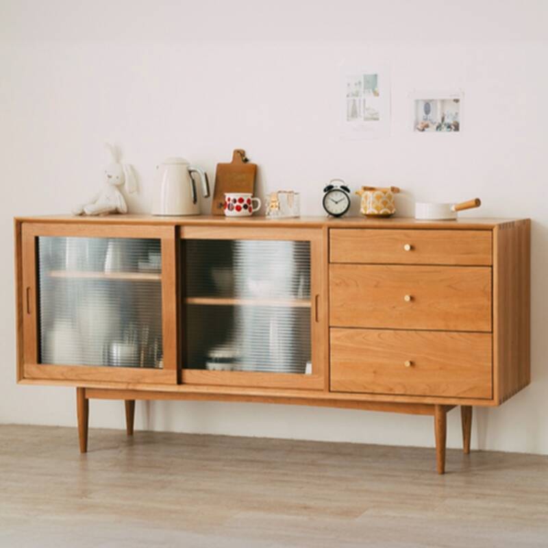 Modern Simple Style Sideboard with 3 Drawers, Standard/Narrow Sizes, 1 Shelf, Larder Storage, Timber Countertop, and Sliding Doors