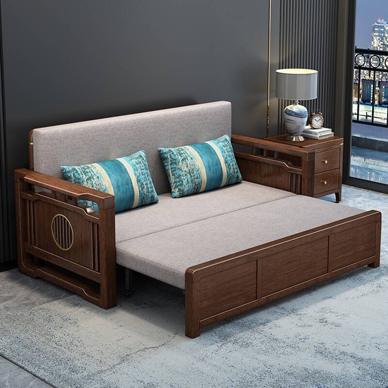 Traditional Futon Sofa with Receptacle Storage and Detachable Mattress