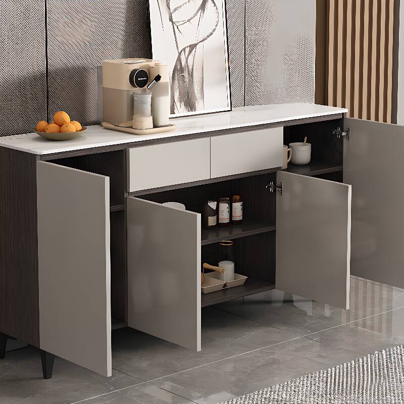 Modish Sideboard with 2 Drawers, 1 Shelf, Larder Storage, Sintered Stone Countertop, and 2/3 Doors