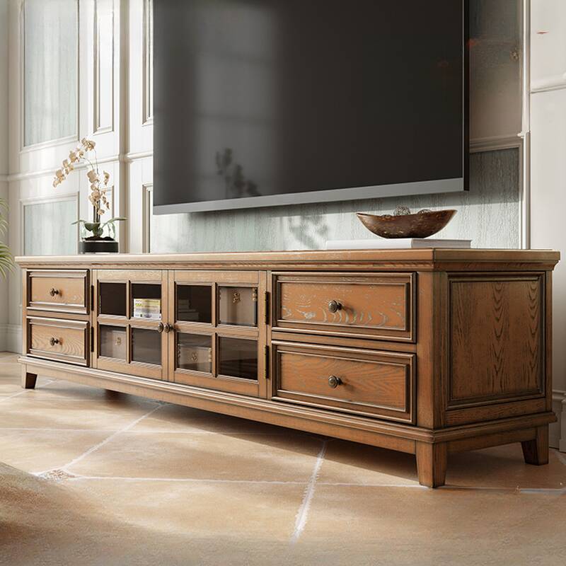 Auburn Deco Wood Rectangle TV Stand with Shelf, 4 Drawers, and Cupboard