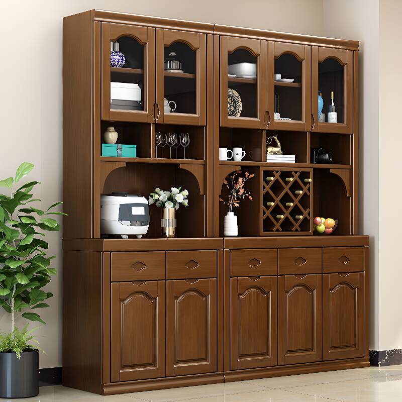 Auburn Modish Sideboard with 2 Drawers, Narrow Size, 2 Shelves, Larder Storage, and Glass Doors