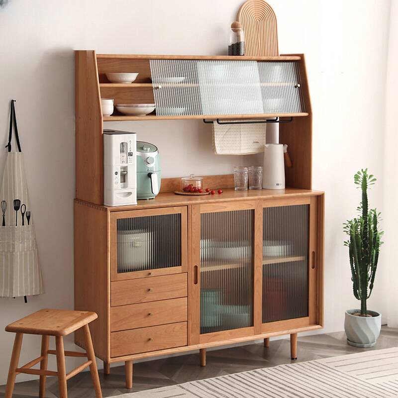 Auburn Modern Simple Style Microwave Shelf Cabinet with 3 Drawers, Standard Size, 1 Shelf, Larder Storage, and Sliding Doors