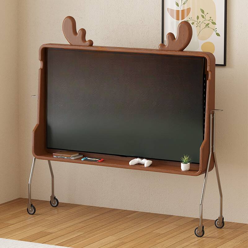 Auburn Deco Cherry Wood TV Stand with Roller Wheels, Shelf, and Cable Management