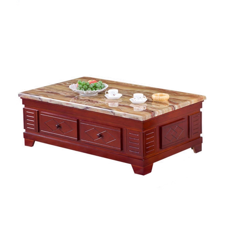 Oatmeal Rectangular Real Marble Board Game Coffee Table with 2 Drawers