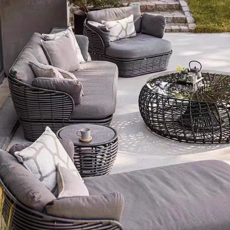 Contemporary Black Rattan Stain Resistant Sofa/Loveseat with Pillow and Cushion for 1/for 3/Seats 2