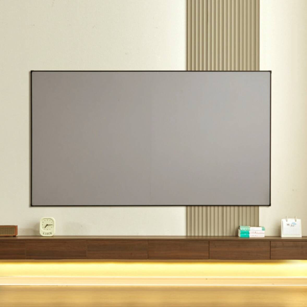 Rectangle Wall-hung TV Stand in Wood for Sitting Room with Light in a Contemporary Style