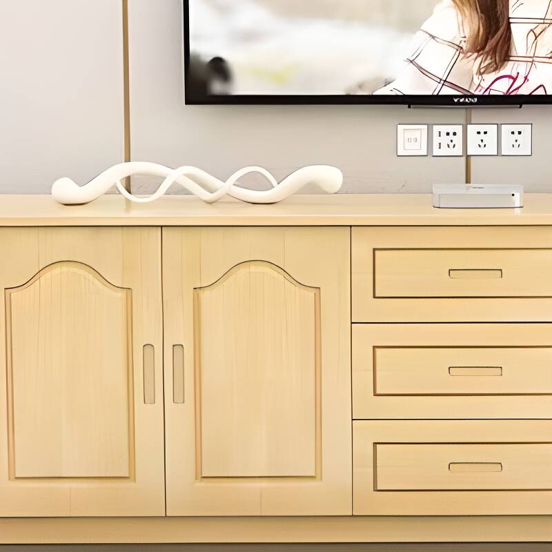 Deco Natural Wood TV Stand with 3 Drawers and 2 Cabinets