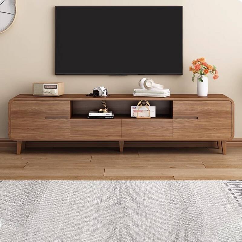 Mid-Century Modern Wood TV Stand with 2 Drawers, 2 Cabinets, and Unsheltered Storage