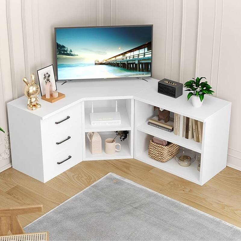 Modern Simple Style Reclaimed Wood TV Stand with Shelf, 3 Drawers, Storage Cabinet, and Open-air Storage