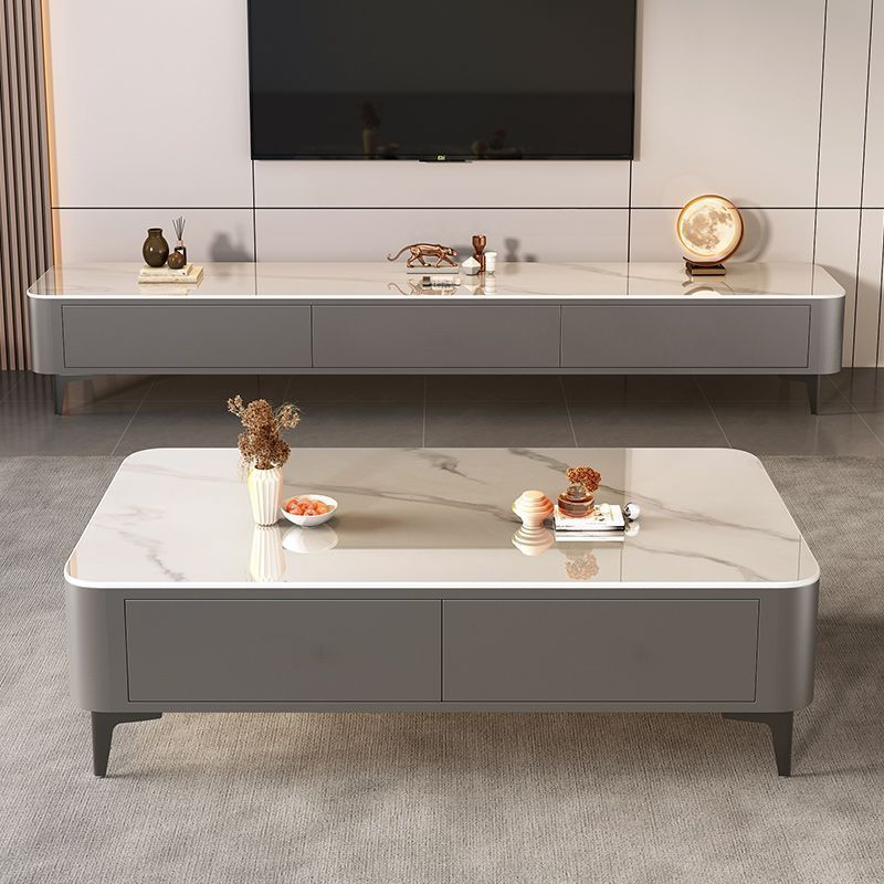 Chalk Modern Simple Style Stone TV Stand with 3 Drawers