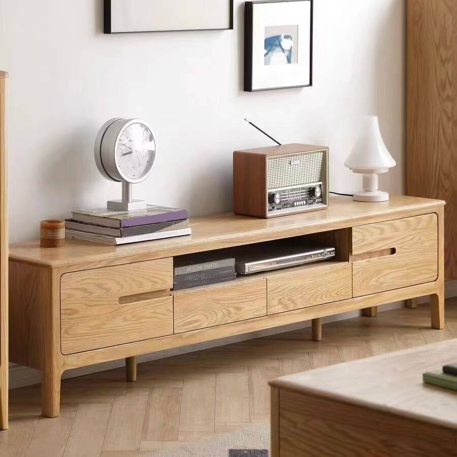 Modern Simple Style Wood TV Stand with 2 Drawers, 2 Cabinets, and Open-air Storage