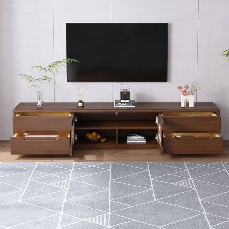 Deco TV Stand with Natural Wood, Shelf, 4 Drawers, 2 Doors, Cupboard, and Cable Management