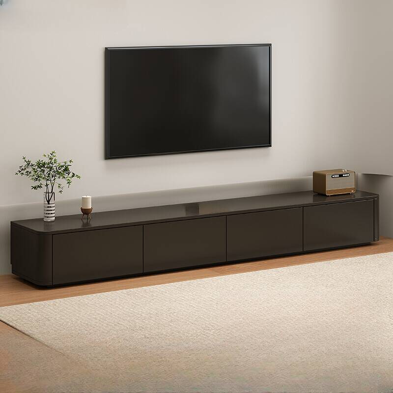 Chalk/Ink Sintered Stone/Timber TV Stand with 4-Drawer and Cable Management in a Modern Simple Style