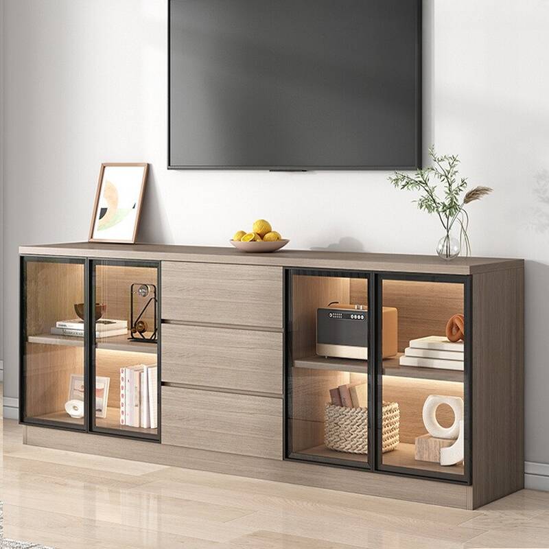 Dove Grey Modern Simple Style Wood TV Stand with Shelf, 3 Drawers, and 2 Cabinets