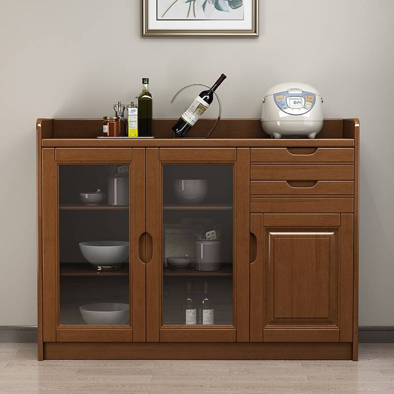 Simplistic Wood Standard/Narrow Sideboard with 2 Drawers, 1 Shelf, Cabinets, Glass Doors