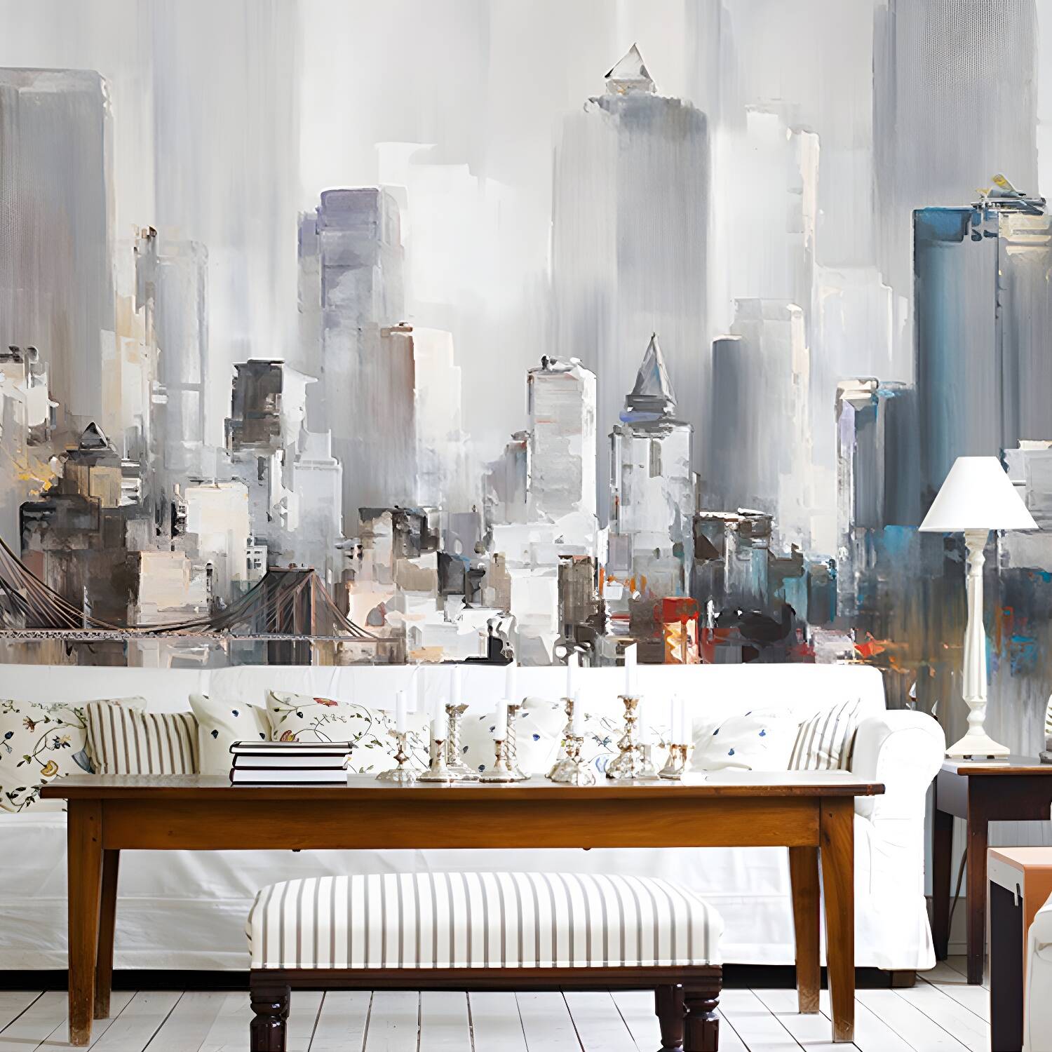 Extra Large Wall Art for Restaurant and Bar New York City and Tall Building Mural for Accent Wall