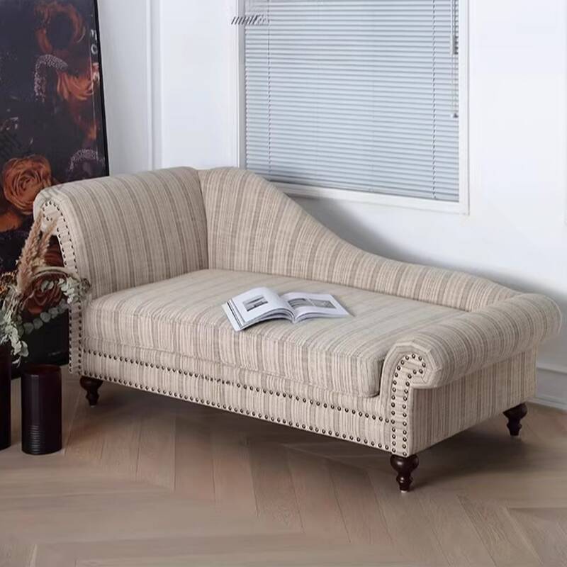 Casual Chaise Lounge Accent Chair with Rolled Arm in Solid Colour/Striped Pattern