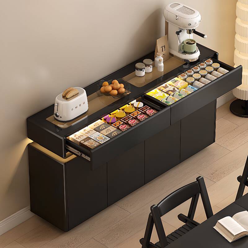 Elegant Sideboard with 8/12 Drawers, Glass Countertop, and Illuminating Lighting