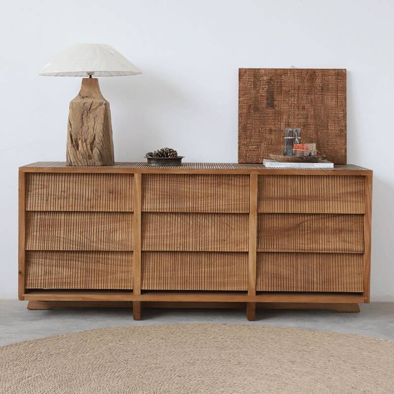 Auburn Art Deco Sideboard with 9 Drawers, Standard/Narrow Size, Reclaimed Wood Countertop