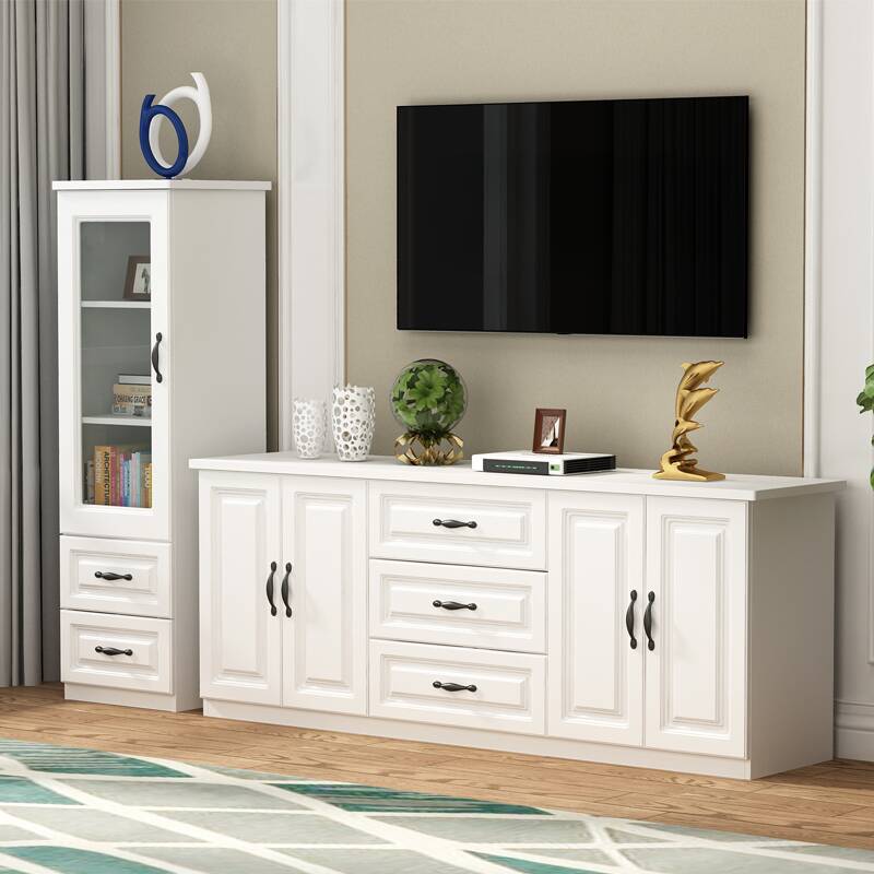 Chalk Casual Timber TV Stand with 3 Drawers and 2 Cabinets