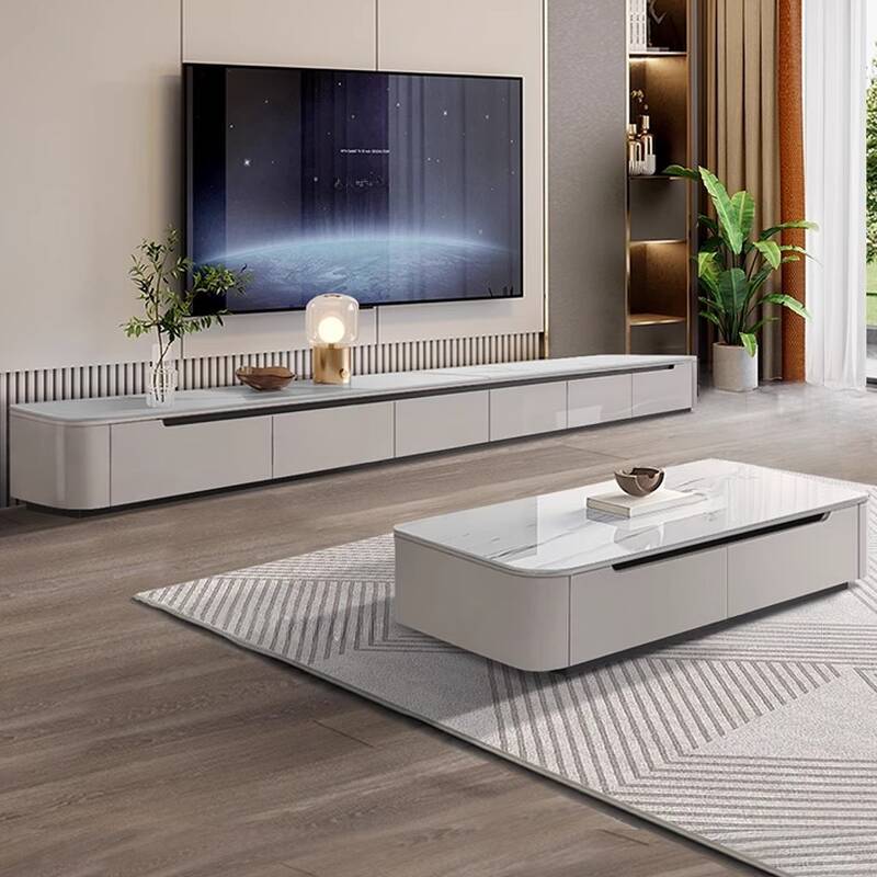 Chalk Casual Sintered Stone TV Stand with Multiple Drawer Options