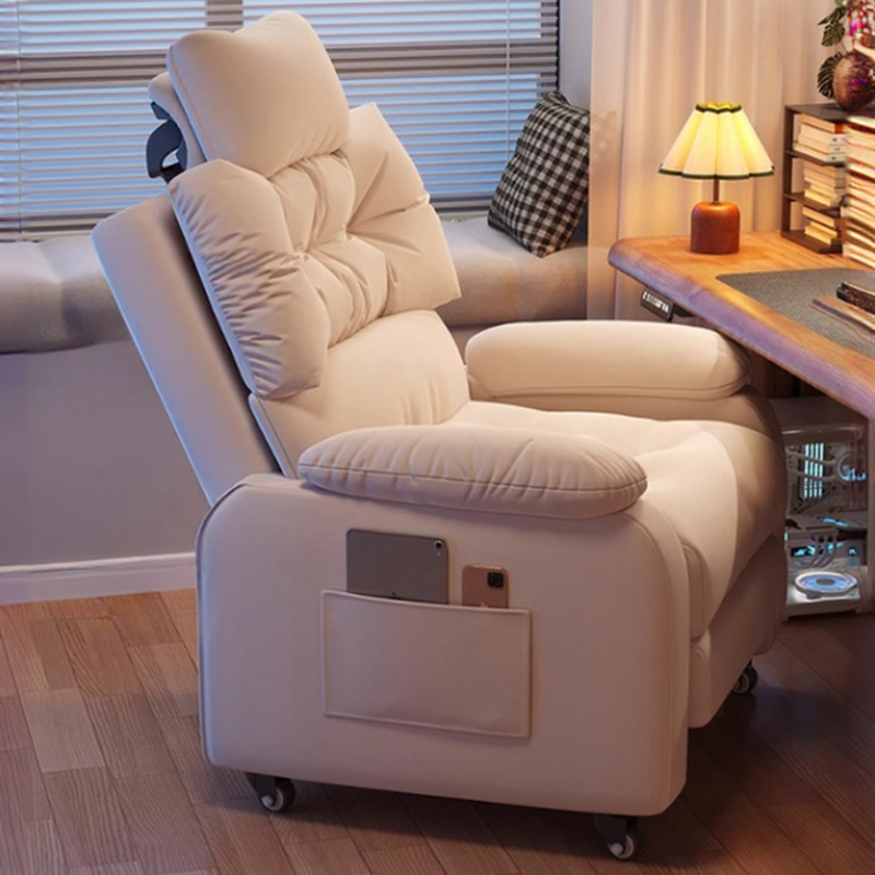 Contemporary Non Rocking/Swivel Base White/Grey Upholstered Button-tufted Accent Recliner with Alloy Frame and Receptacle