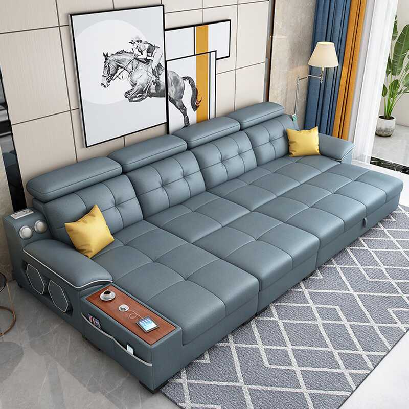 Cerulean Queen Size Futon Sofa Bed with Biscuit Back, Receptacle Storage, Pillow Top Arm, Pillow, Button-tufted