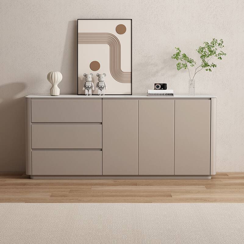 Standard/Wide White Sideboard with Sintered Stone Countertop, 1 Shelf, 3 Doors/4 Doors, 3 Drawers/Single Drawer, Includes Locker