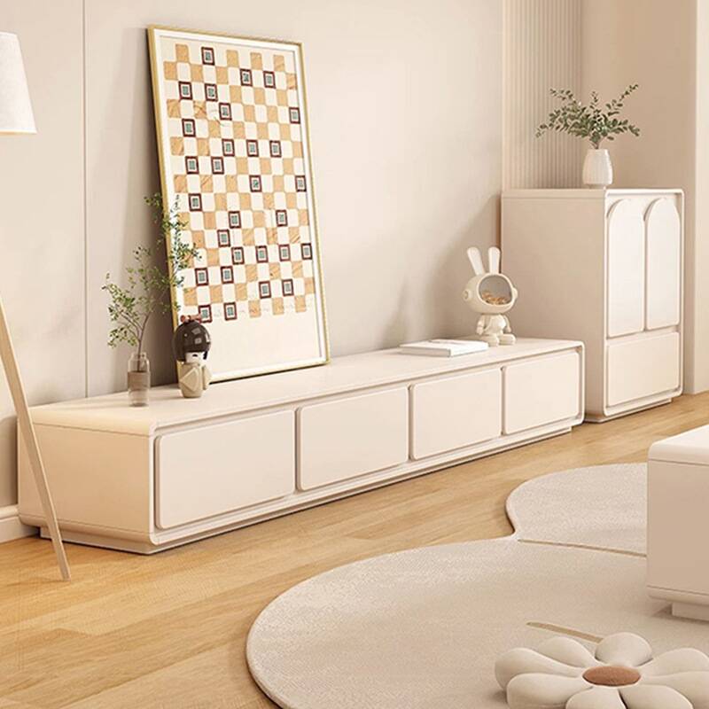 Elegant White Deco Lumber TV Stand, Rectangle with 4 or 3 Drawers