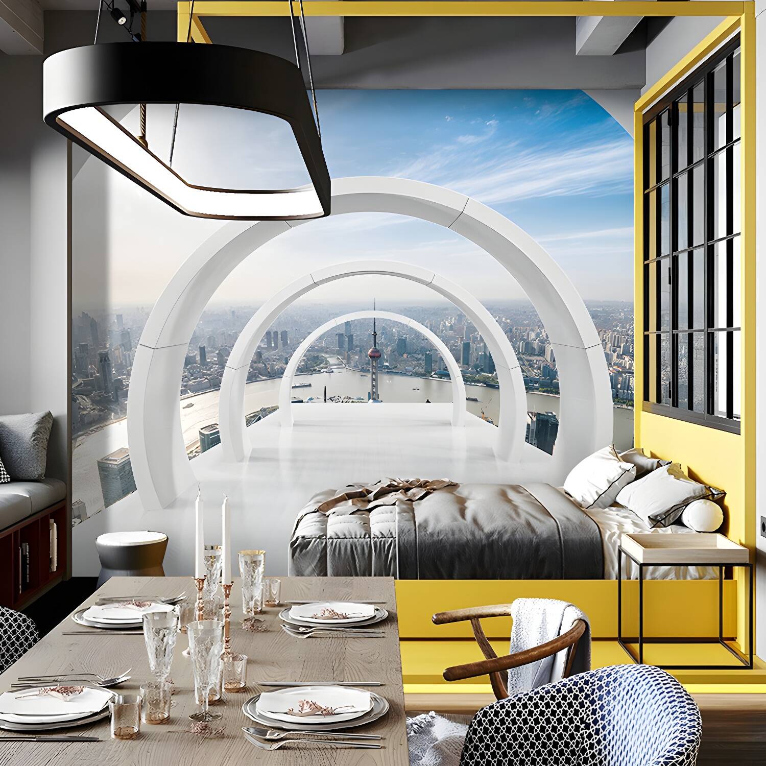 Decorative Non-Woven Mural Wallpaper Contemporary Open-Viewed 3D Stretched Tunnel Wall Decor for Office
