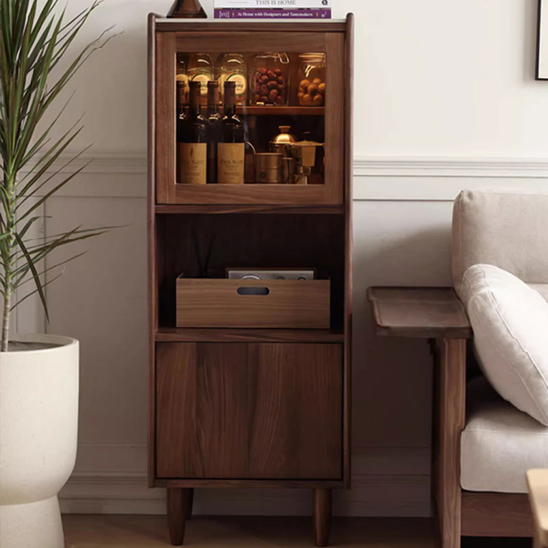 Casual Timber Microwave Shelf Cabinet with Glazed Door, Illumination Light, Visible Storage, Flexible Shelf, and Locker