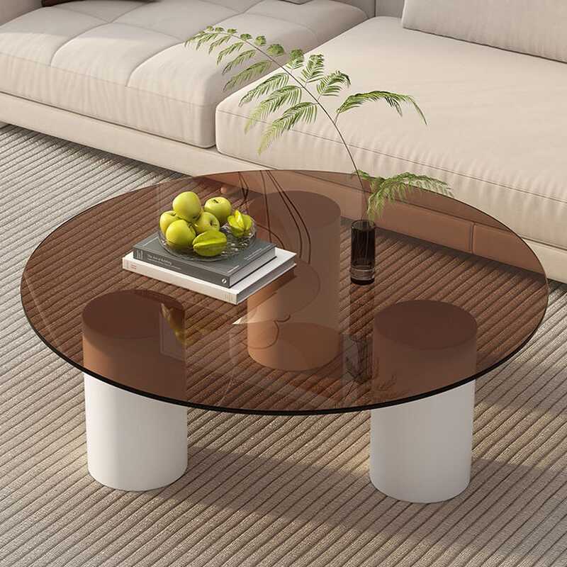 Mission Style Rounded Toughened Glass Single Board Game Coffee Table with Tripod Base