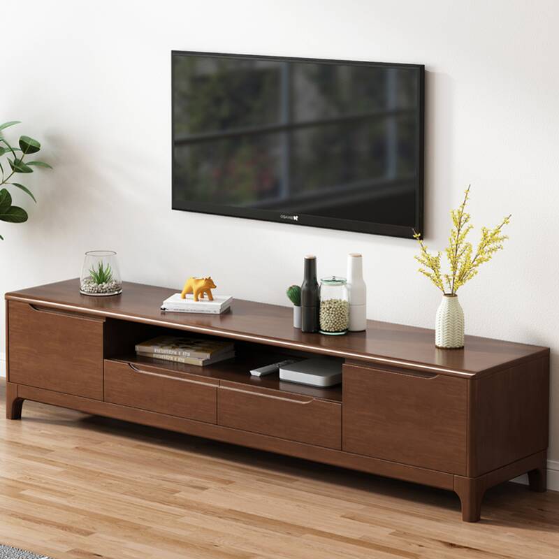 Deco Lumber Rectangle TV Stand with 2 Drawers, 2 Cabinets, and Uncovered Storage