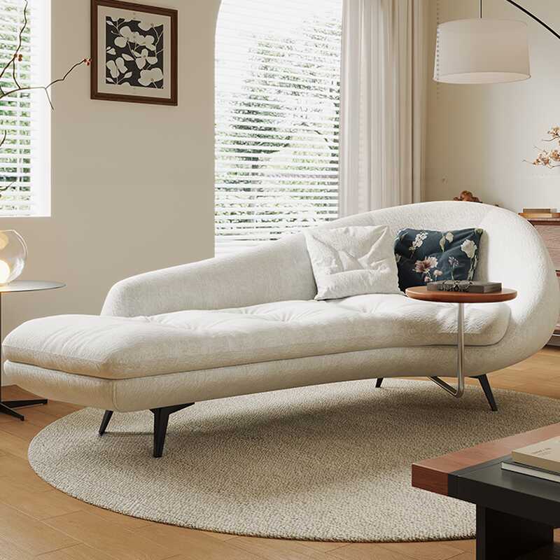 Minimalist Bowed Chaise Chair Living Room with Right-hand Arm and Ergonomic Design