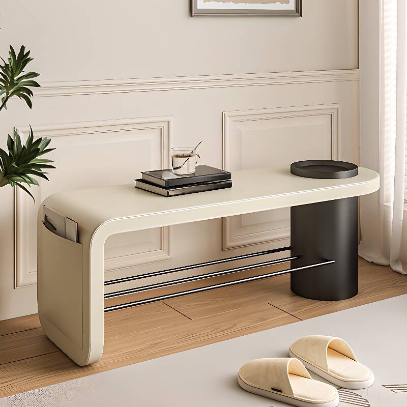 Minimalist Solid Colour Upholstered Indoor Bench Seat with Cushioned Surface and Storage Shelves