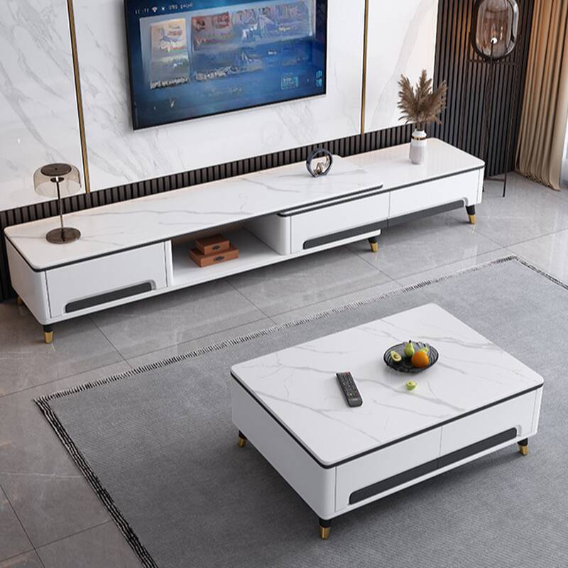 Casual Sintered Stone TV Stand with Shelf, 4 Drawers, and Uncovered Storage