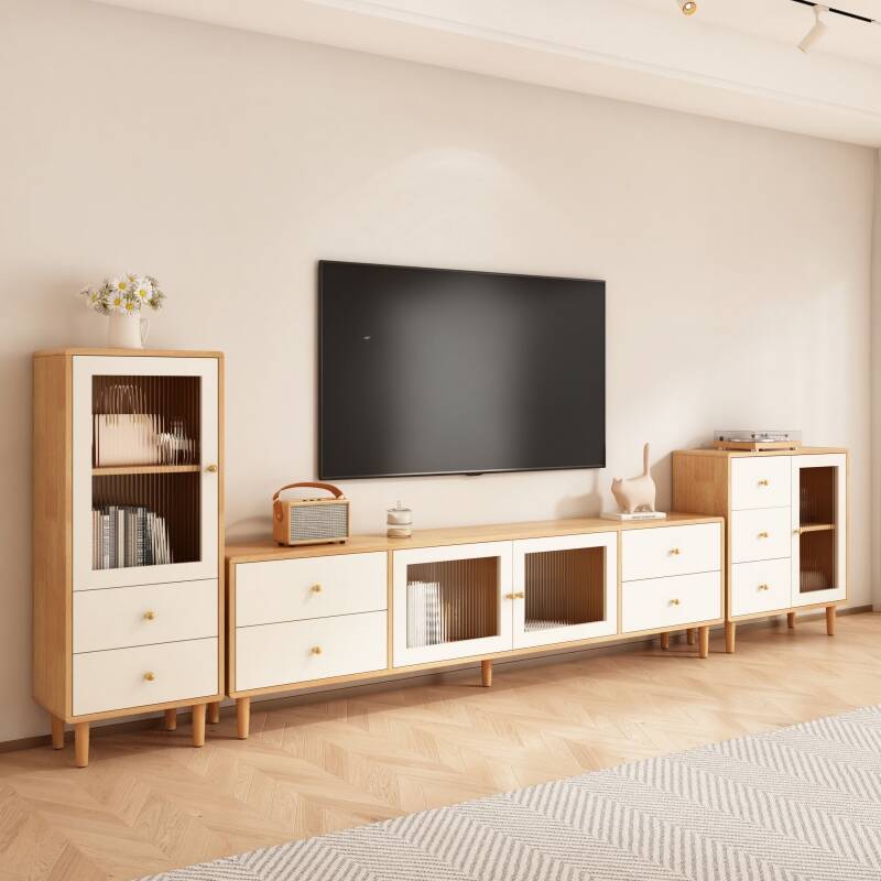 Contemporary Natural Wood TV Stand with 4 Drawers and 2 Cabinets